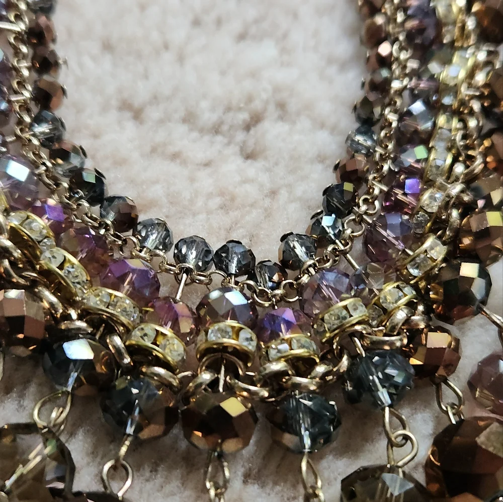 Aurora Borealis Multicolor Crystal Beaded Statement Necklace - Picture 5 of 17